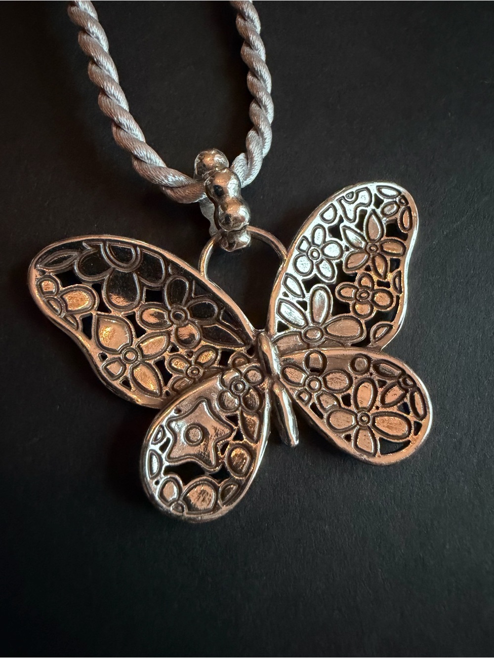 Brighton "Upsy Daisy" Silver Butterfly Pendant Necklace w/ Custom Cord - Picture 7 of 7